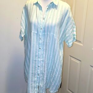 Lanhtropy Island Stripe Linen Dress Button Midi NEW Medium